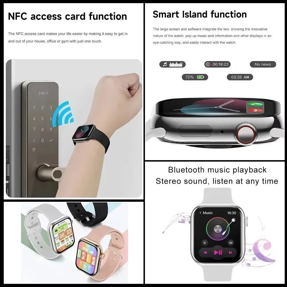 Montre connectée GPS pour hommes et femmes, compatible avec Apple Watch série 10, affichage permanent, mesure de la température corporelle, appels Bluetooth, NFC, pour iOS et Android
