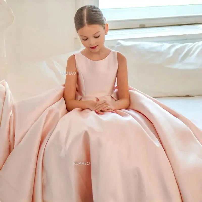 Robe de soirée longue en Satin pour filles, sans manches, Style français, robe de princesse pour enfants, spectacle, célébration formelle, nouvelle collection