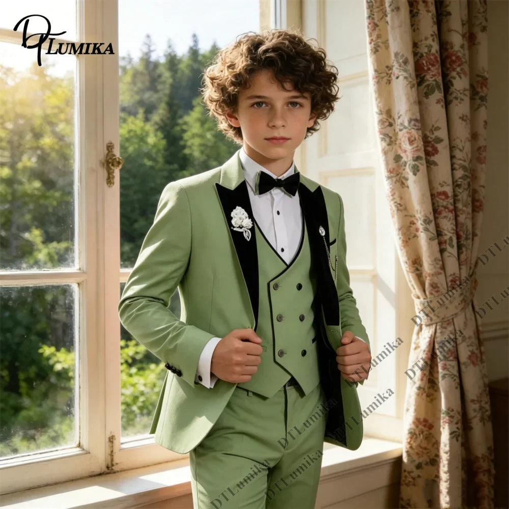 Boys Formal Suit Set 5Pcs Blazer Vest Pants Bow Tie Necktie Kids Wedding Party Tuxedo 3T-14T Children Birthday Page Boy Outfit