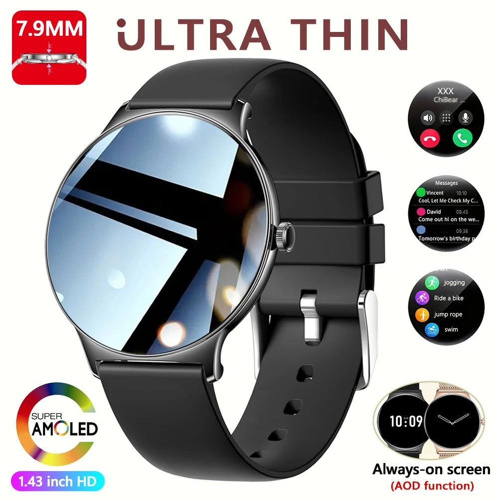 Nouvelle Montre Connectée Ultra-Mince 7,9 mm 2026 pour Femme avec Suivi de Santé, Affichage Permanent, Plus de 100 Modes Sportifs et Appel Bluetooth