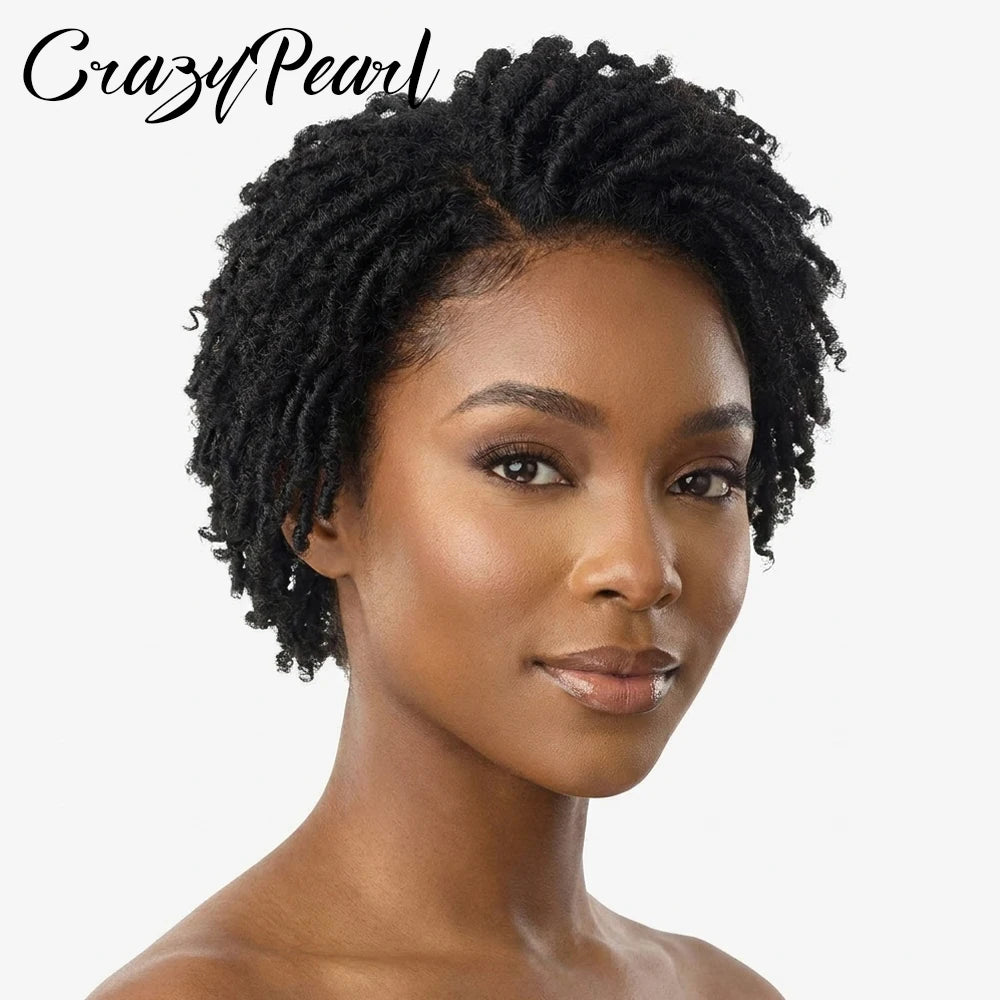 Perruques Courtes Pixie Cut Dreadlocks Couleur Naturelle Afro Twists Dreadlocks Lace Frontal Faux Locs Perruques de Remplacement Cheveux Tressés