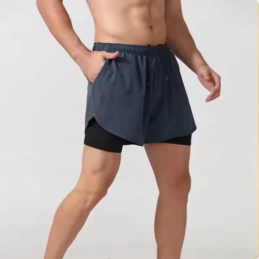 Nouveaux shorts d'été 2 en 1 pour hommes, pantalons de plage double couche, pantalons de sport respirants et à séchage rapide