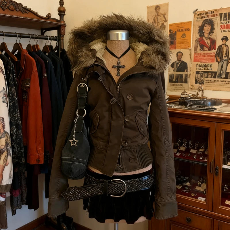 Parkas en fausse fourrure pour femme, vêtements d'extérieur, style Harajuku, vestes et manteaux vintage américains des années 2000, vêtements gothiques punk, hiver 2026