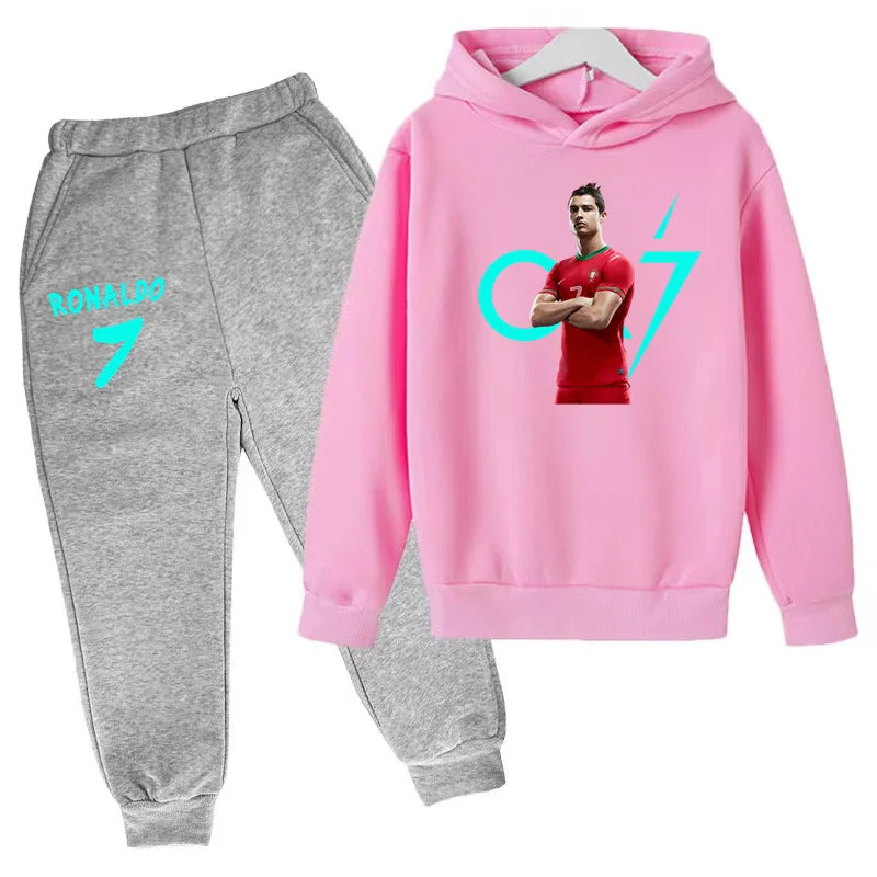 Vêtements pour enfants, manteau de marque CR7, vêtements de sport décontractés pour garçons et filles, sweat-shirt/pantalon imprimé avec des lettres, ensemble de jogging sportif 2 pièces