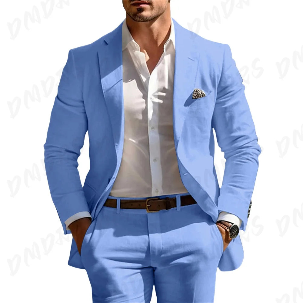 Veste et pantalon trempés classiques pour hommes, vêtements pour occasions formelles, fête, mariage, été, solide, 2 pièces