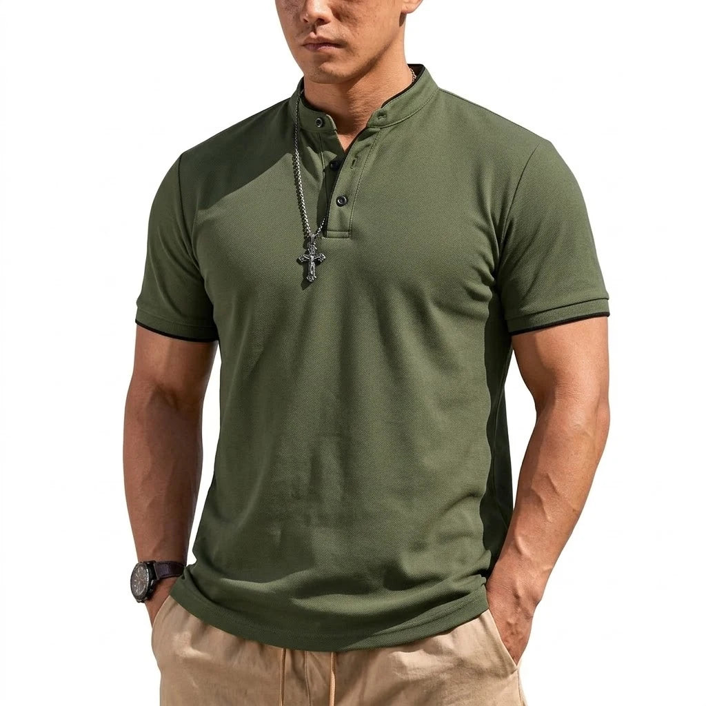 Chemise Henley à manches courtes pour homme, chemises polo à boutons, t-shirts classiques sans col pour homme, t-shirt de randonnée respirant de luxe, t-shirt de sport
