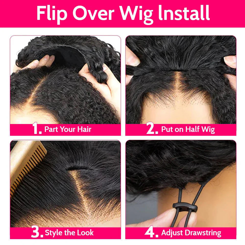 ISEE Hair – demi-perruque 3 en 1, cheveux naturels crépus bouclés, bandeau amélioré, sans colle, avec cordon de serrage, Clip sans couture, rabattable