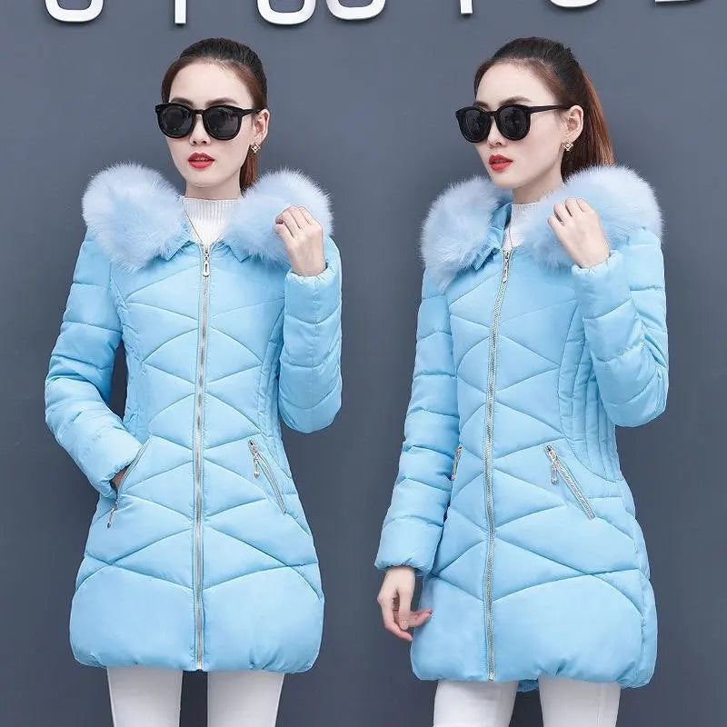 Mode coréenne mince mince longue doudoune en coton hiver chaud épais Parkas coton femmes vêtements d'extérieur de neige grand col de fourrure femme manteau