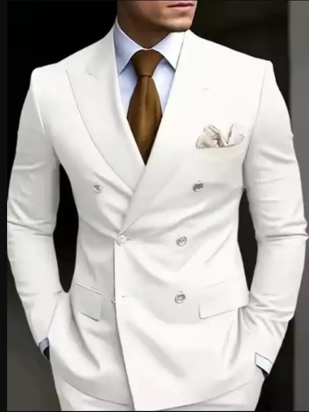 Costumes de mariage sur mesure à double boutonnage pour hommes, blazer formel à revers pointu imbibé, coupe couvertes, veste et pantalon 2 pièces, marron, haute qualité, 2024