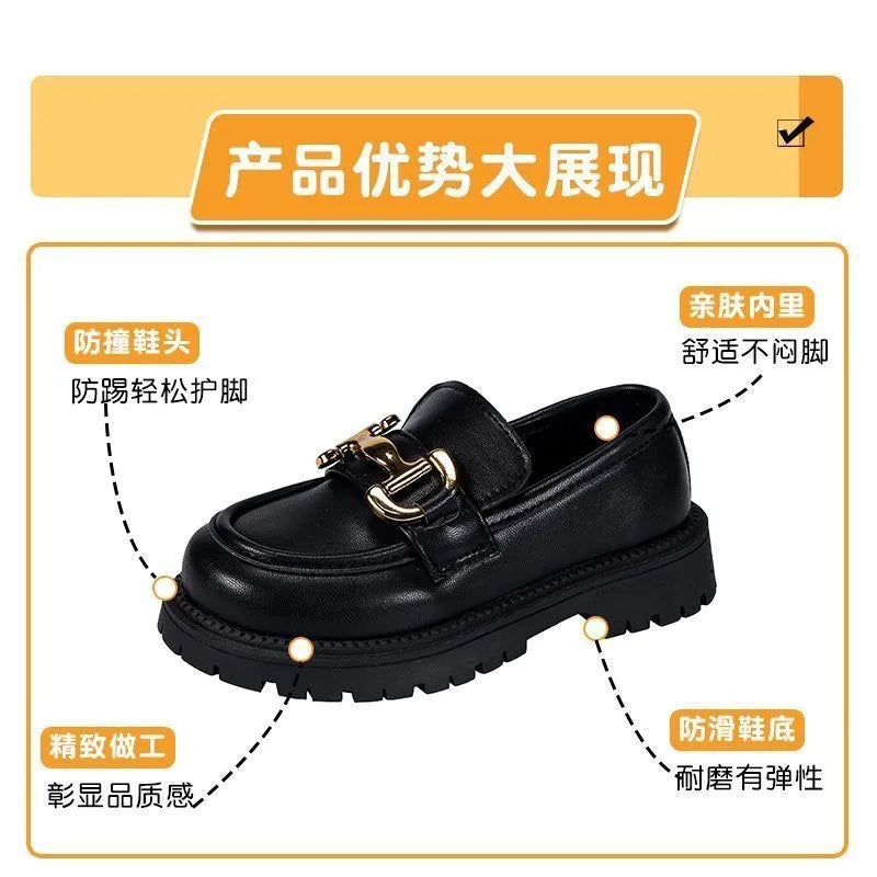 Laofers pour enfants plate-forme chaîne en cuir verni noir mode garçons filles chaussures plates quatre saisons élégantes 26-36 chaussures pour enfants