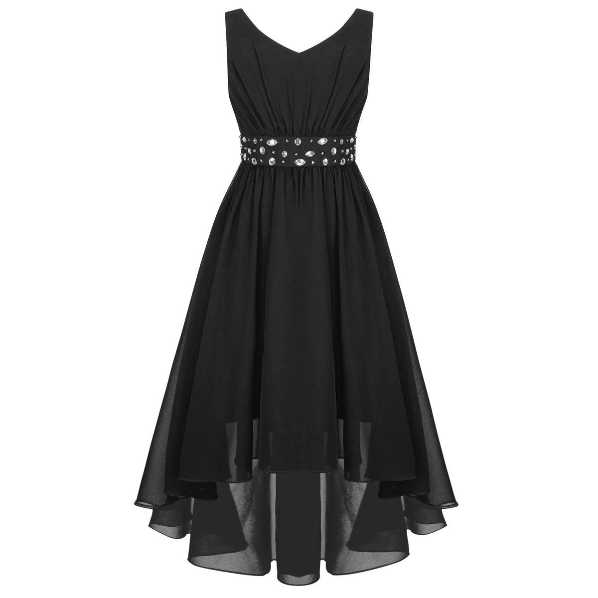 Robe de princesse à fleurs pour filles, robe formelle de demoiselle d'honneur junior, de fête de mariage, sans manches, froncée, jupe haute et basse en mousseline de soie, robes de bal
