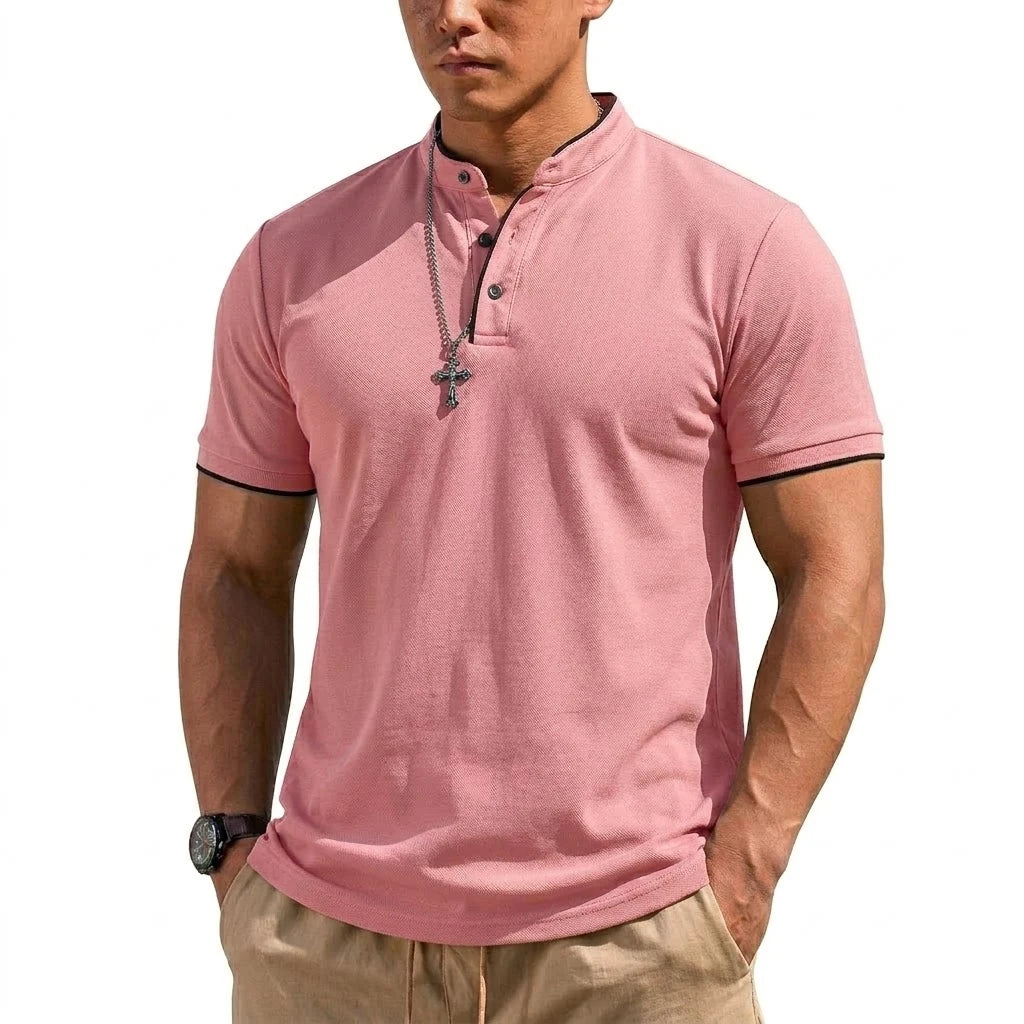 Chemise Henley à manches courtes pour homme, chemises polo à boutons, t-shirts classiques sans col pour homme, t-shirt de randonnée respirant de luxe, t-shirt de sport