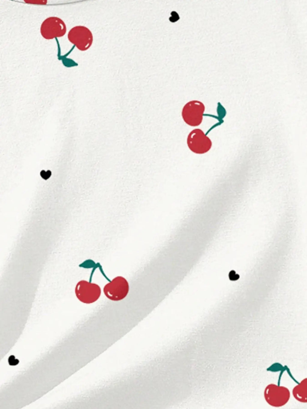Ensemble imprimé motif cerise pour filles, haut blanc à manches courtes avec imprimé cerise + short, ensemble deux pièces, frais et tendance, adapté aux enfants de 4 à 12 ans, vêtements décontractés d'été pour la m