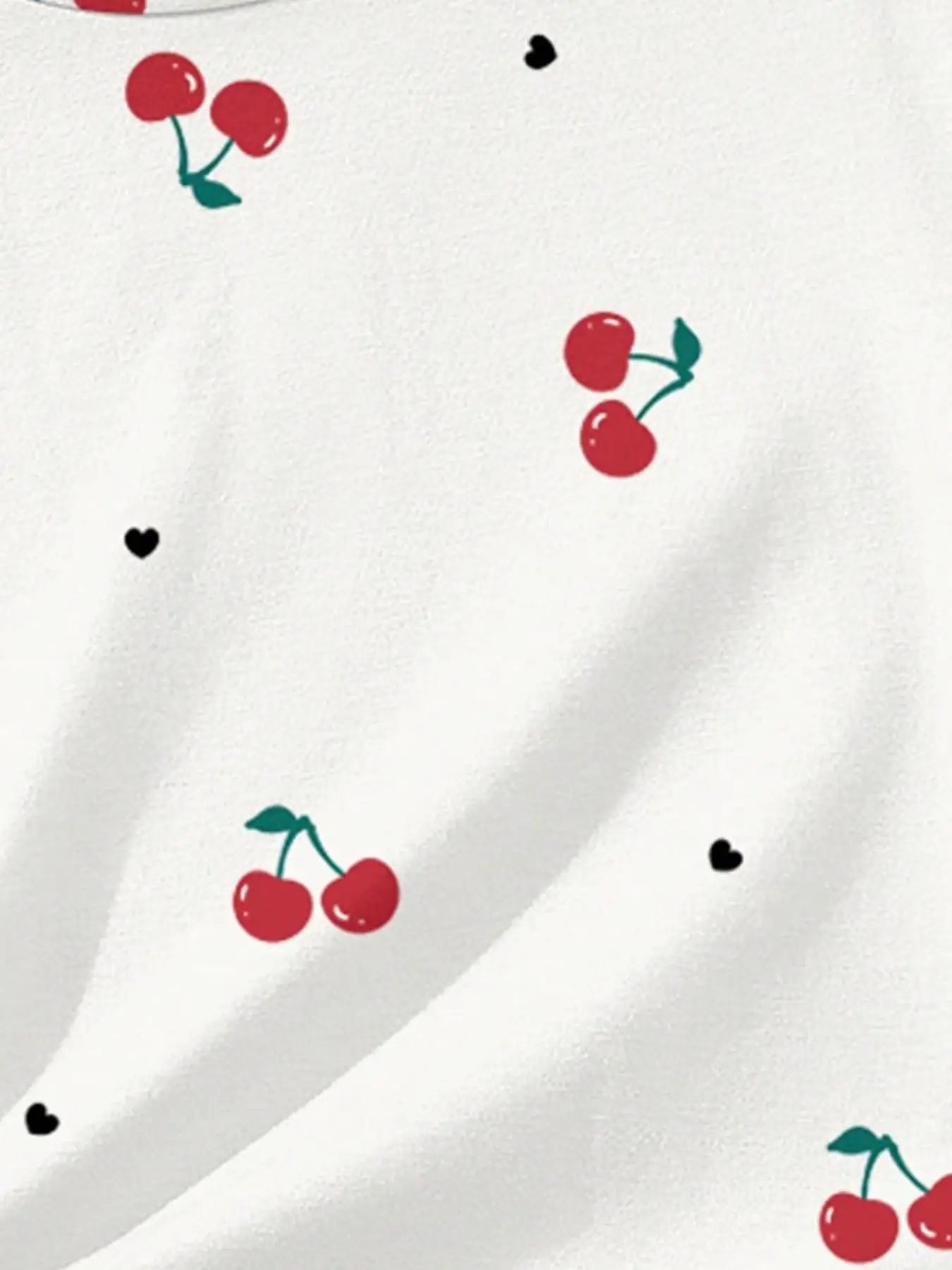 Ensemble imprimé motif cerise pour filles, haut blanc à manches courtes avec imprimé cerise + short, ensemble deux pièces, frais et tendance, adapté aux enfants de 4 à 12 ans, vêtements décontractés d'été pour la m