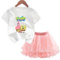 Robe Bob l'éponge pour filles, vêtements d'anniversaire pour enfants, robe de princesse de fête, T-shirt + jupe Tutu, cadeau de soirée d'été, 2 pièces/ensemble