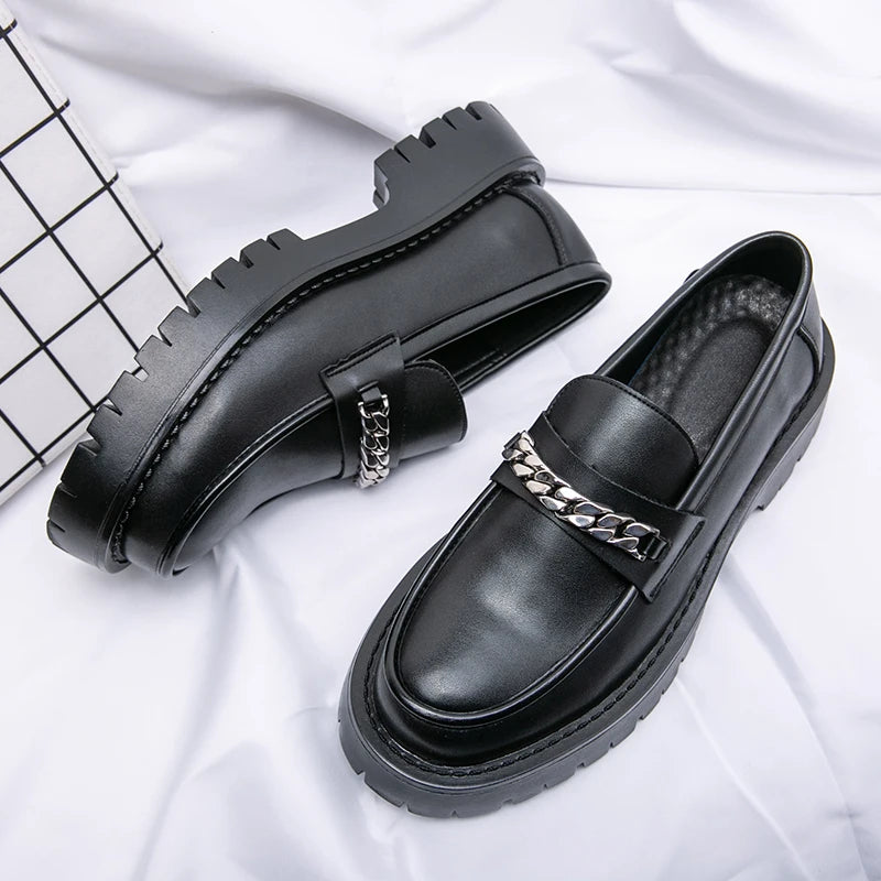 Nouvelles chaussures à plate-forme mocassins chaussures hommes chaussures de mariage à semelles épaisses noir chaussures d'affaires formelles sans lacet en cuir augmenter chaussures décontractées