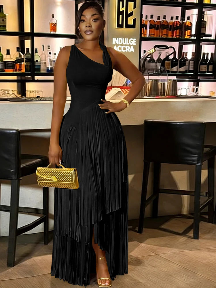 Robe longue asymétrique rouge à franges Kricessen pour femme – Luxe, sans manches, idéale pour les soirées, clubs et sorties nocturnes