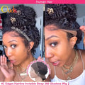 4C bords crépus bouclés sangle Invisible 360 pleine dentelle avant sans colle perruques cheveux humains dentelle frontale perruque avec des cheveux de bébé bouclés