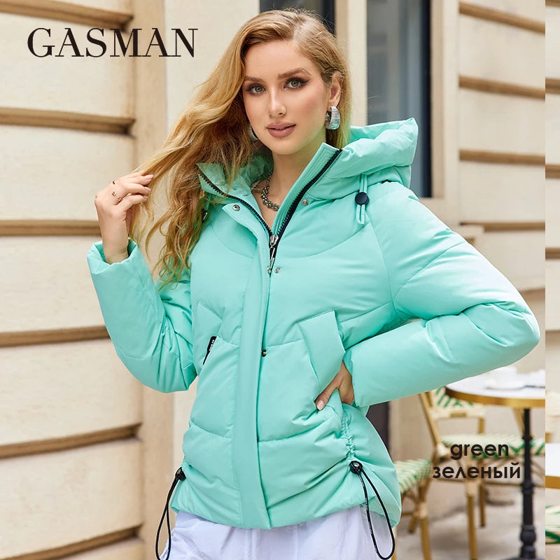 GASMAN 2023 hiver doudoune femmes court classique fermeture éclair conception poche col montant à capuche mince manteau femmes Parkas 83319
