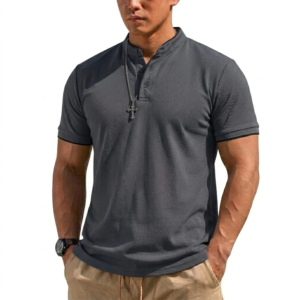 Chemise Henley à manches courtes pour homme, chemises polo à boutons, t-shirts classiques sans col pour homme, t-shirt de randonnée respirant de luxe, t-shirt de sport