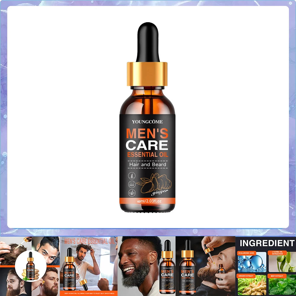 Huile essentielle de barbe pour hommes, augmente l'hydratation, douce, nourrissante, épaisse pour le toilettage des cheveux, soins du visage, huile de croissance de la barbe