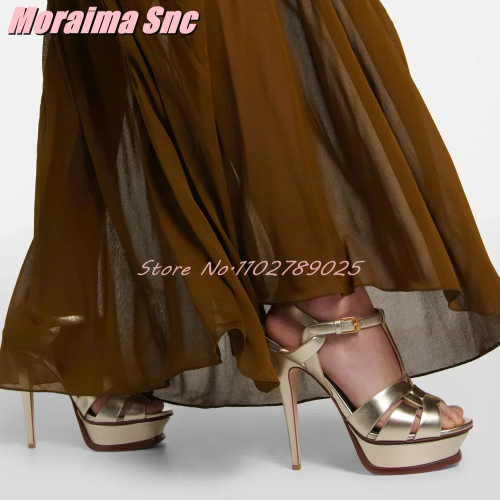 Waeve-Sandales à plateforme en cuir verni pour femmes, bride en T, talon aiguille carré, sangle de rinçage, chaussures provoqué à la mode sexy