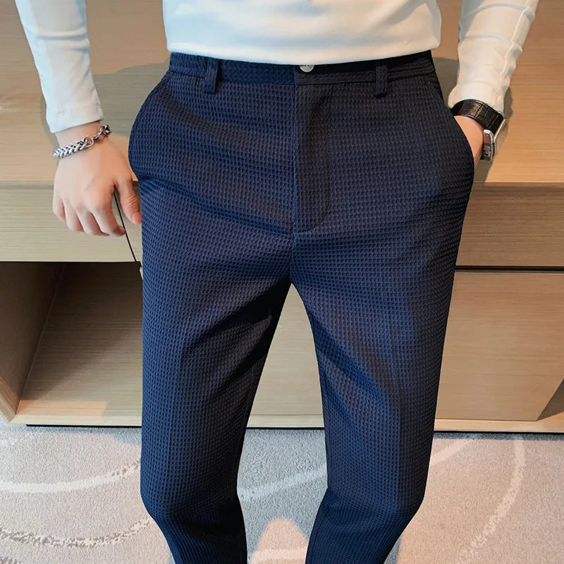 Pantalon gaufré extensible pour hommes, taille Business, formel, mode mariage, Slim, marque, costume de fête sociale, nouvelle collection automne 2024