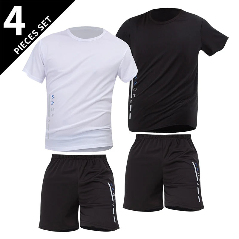 2 ensembles de taille européenne et américaine homme pantalon court à manches courtes costume homme T-shirt décontracté costume de course de remise en forme de sport