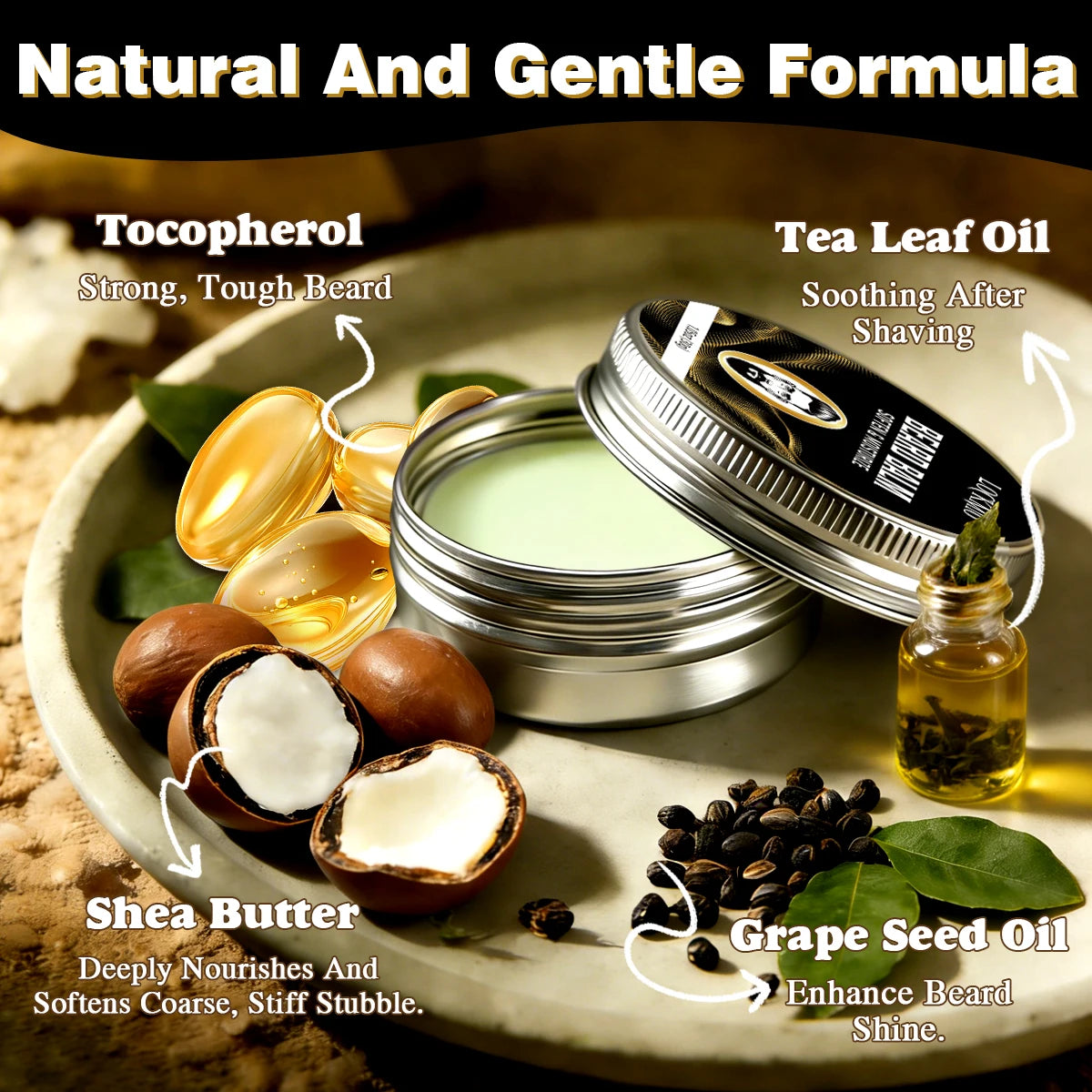 Baume adoucissant et coiffant pour barbe LOCKMIO 30g pour hommes, tenue longue durée, beurre pour moustaches, crème hydratante et définissante pour poils du visage
