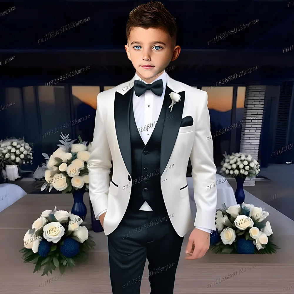 Costume blanc pour garçon d'affaires, pour occasions formelles, pour enfants, fête de mariage, bal de promo, ensemble 3 pièces, Blazer, gilet, pantalon