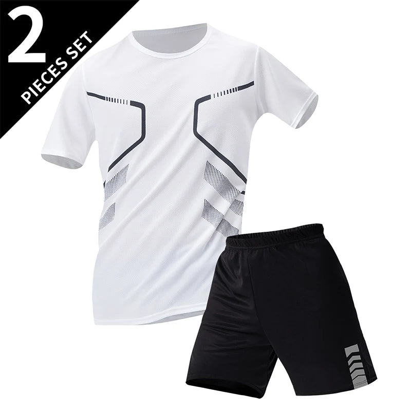2 ensembles de taille européenne et américaine homme pantalon court à manches courtes costume homme T-shirt décontracté costume de course de remise en forme de sport