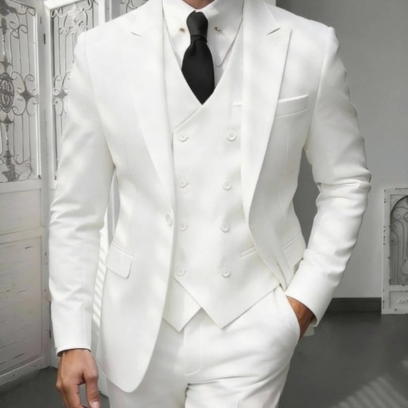Ensemble de costume classique 3 pièces pour homme - Blazer ajusté à revers crantés avec gilet et pantalon, tenue formelle polyvalente pour les affaires et les événements