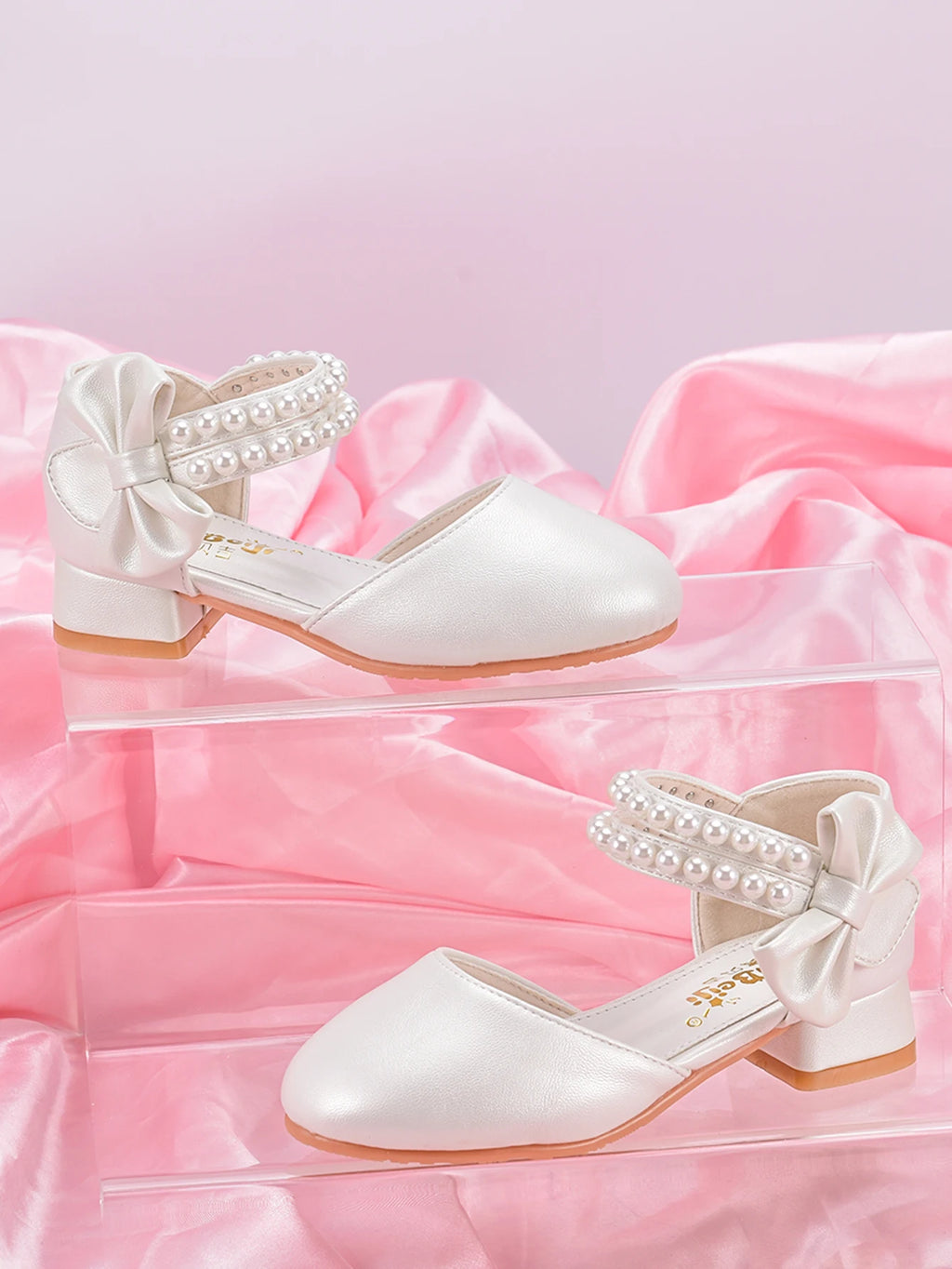 Chaussures de princesse pour enfants pour filles, chaussures blanches printemps/été à talons hauts et perles pour grands enfants