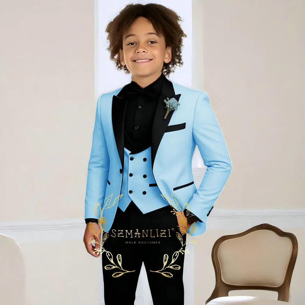 Costume de smoking de mariage pour garçons, 3 pièces, veste à col à visière, pantalon, gilet, ensemble Blazer formel pour enfant, tenue cintrée, costume garcon mariage
