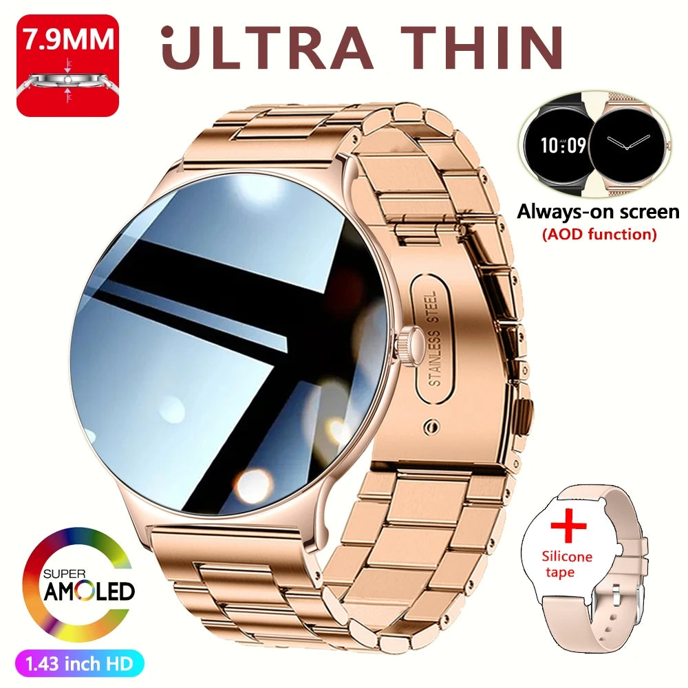 Nouvelle Montre Connectée Ultra-Mince 7,9 mm 2026 pour Femme avec Suivi de Santé, Affichage Permanent, Plus de 100 Modes Sportifs et Appel Bluetooth