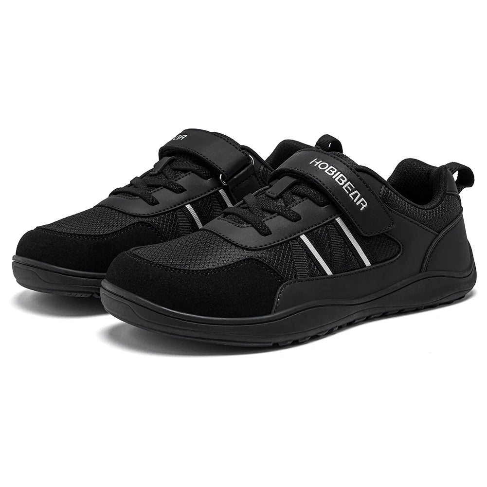 HOBIBEAR Chaussures larges pour enfants, baskets légères en cuir synthétique à scratchs, style pieds nus, zéro drop, pour la marche