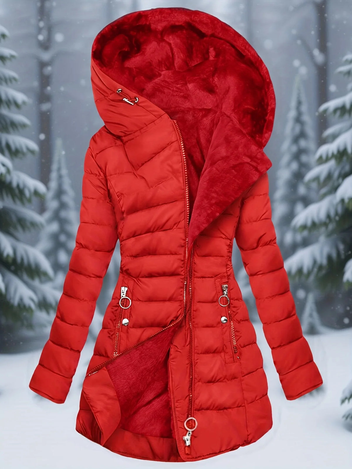 SQ25033006 Veste directionnelle en coton spécialisée chaude et élégante pour femme avec fermeture éclair à manches longues en coton à capuche
