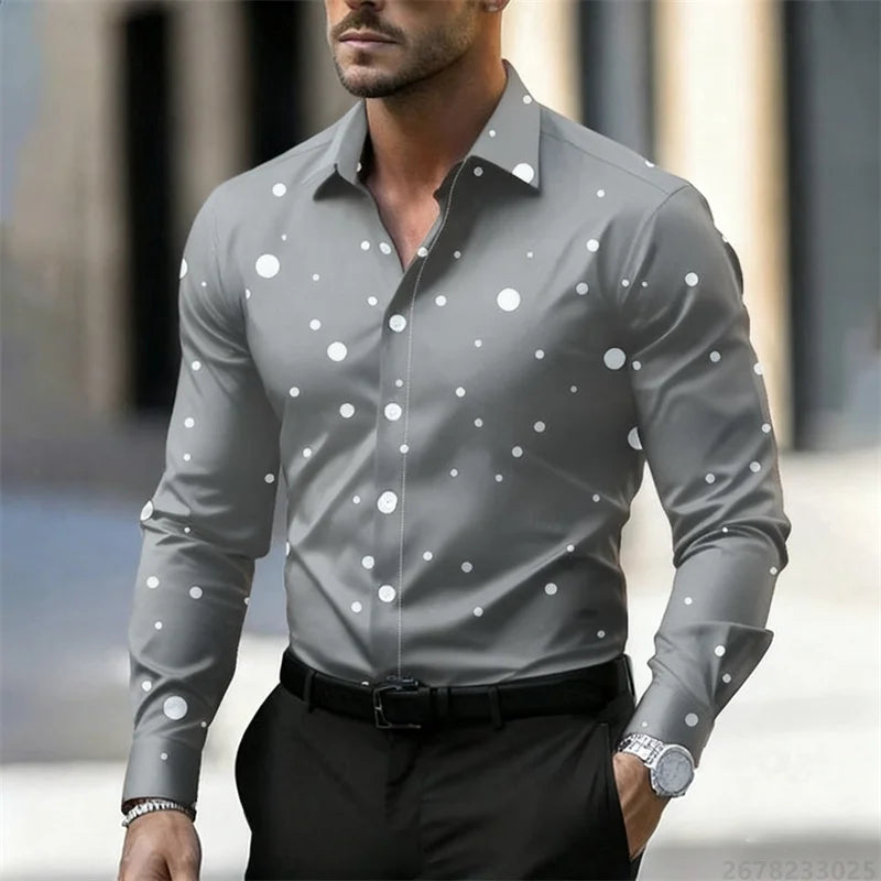 Nouvelle Chemise Décontractée à Manches Longues et Col à Revers à Pois pour Homme 2025 – Respirante, Confortable, Coupe Slim, Tendance, pour l'Extérieur – Tailles XS-6XL