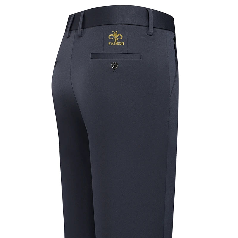 Pantalon extensible homme printemps-été, pantalon de costume décontracté élégant, résistant aux plis, avec motif brodé