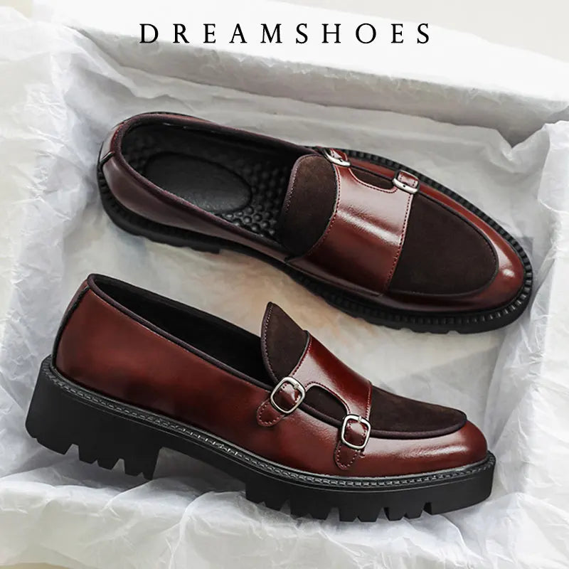 2025 mocassins hommes chaussures en cuir à semelles épaisses Style britannique noir chaussures d'affaires formelles mode luxe chaussures décontractées à enfiler