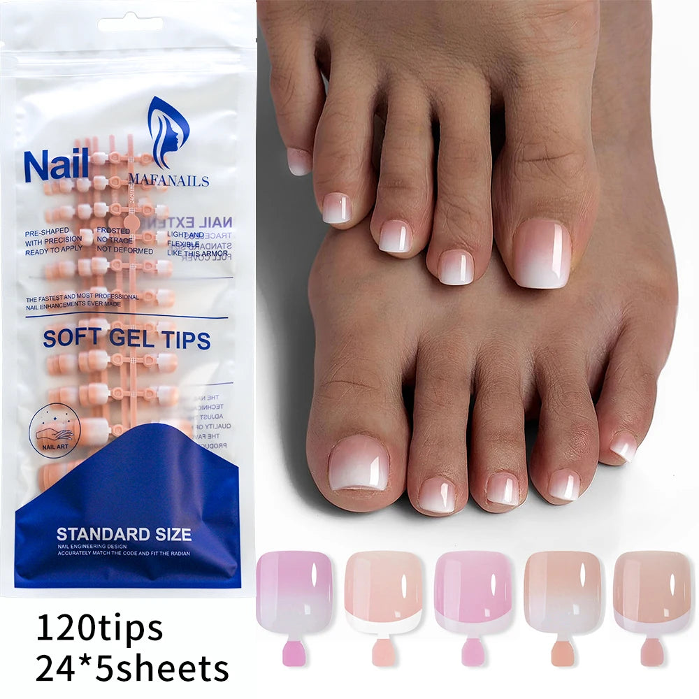 Faux ongles français à pression pour orteils, 120 pièces, en acrylique, amovible, ultra-fin, couverture complète, artificiel, pointe d'art des ongles