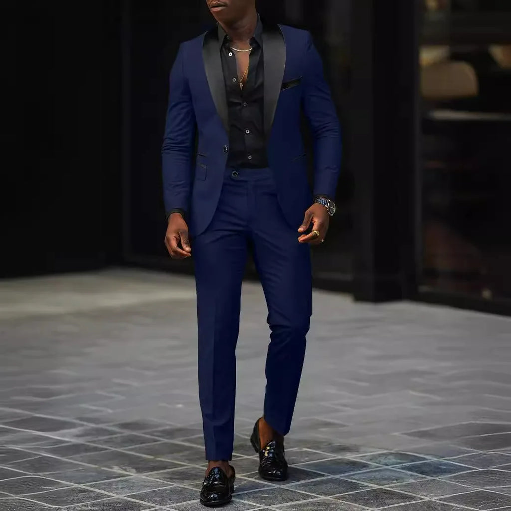Veste de costume deux pièces décontractée pour hommes, nouvelle mode Business, confortable et respirant, coupe cintrée, fente latérale, bouton unique + pantalon