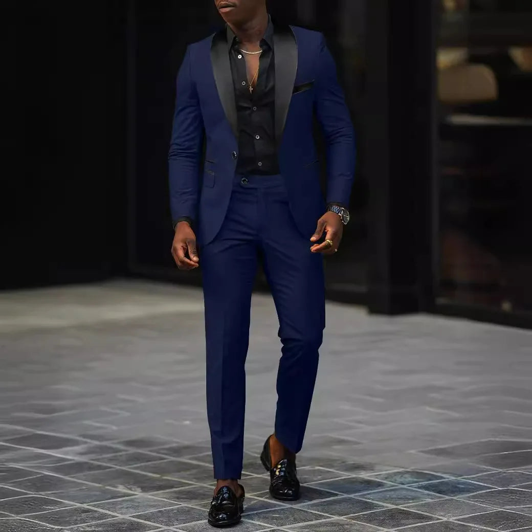Veste de costume deux pièces décontractée pour hommes, nouvelle mode Business, confortable et respirant, coupe cintrée, fente latérale, bouton unique + pantalon