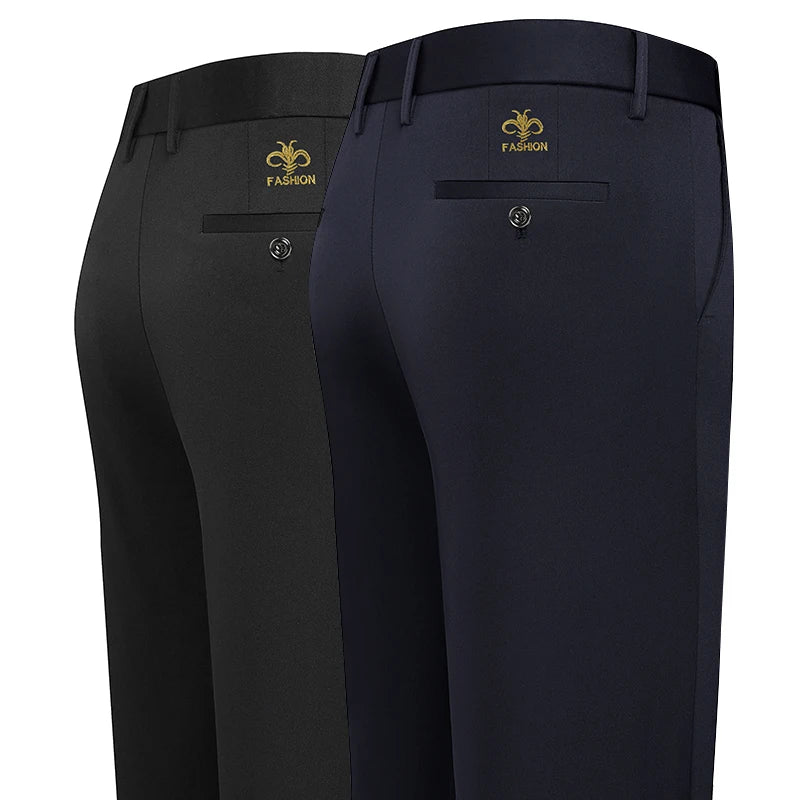 Pantalon extensible homme printemps-été, pantalon de costume décontracté élégant, résistant aux plis, avec motif brodé