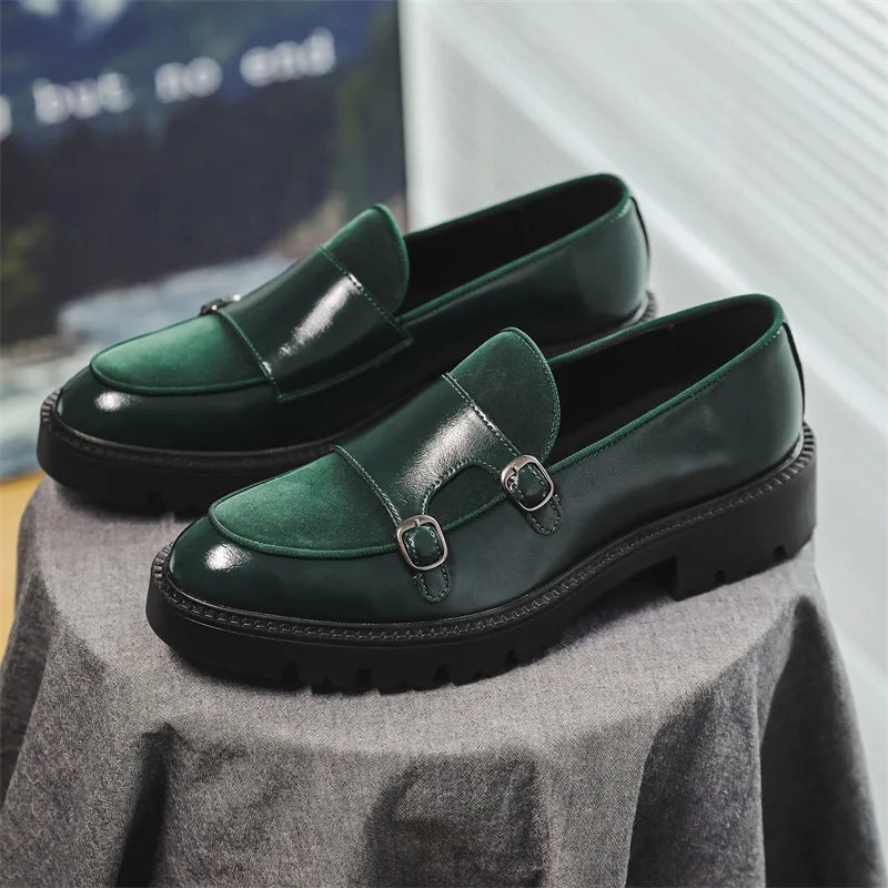 2025 mocassins hommes chaussures en cuir à semelles épaisses Style britannique noir chaussures d'affaires formelles mode luxe chaussures décontractées à enfiler