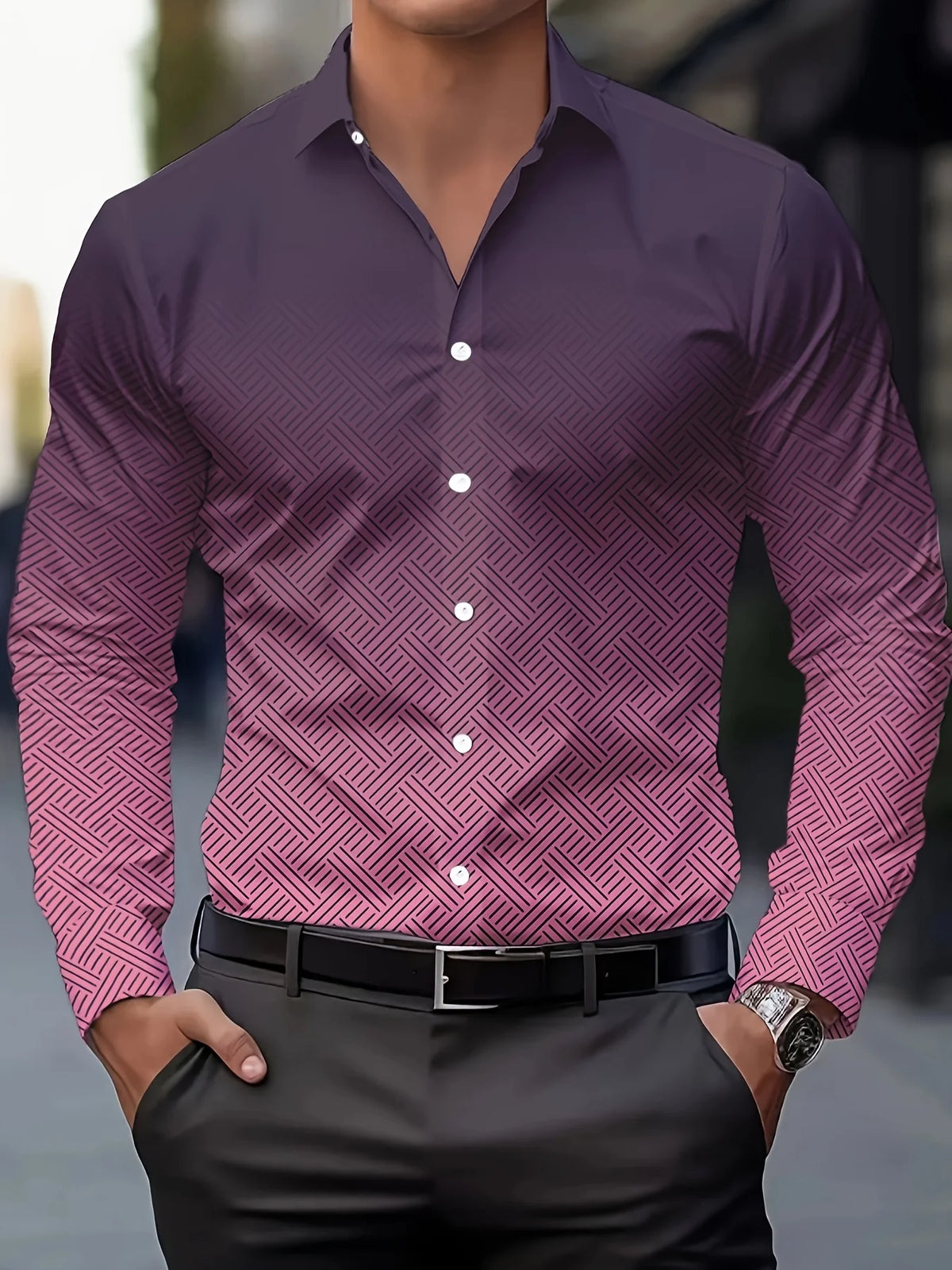 Costume chemise rose noir blanc décontracté extérieur couleur unie rayé confortable doux revers hommes hauts bureau grande taille 2024