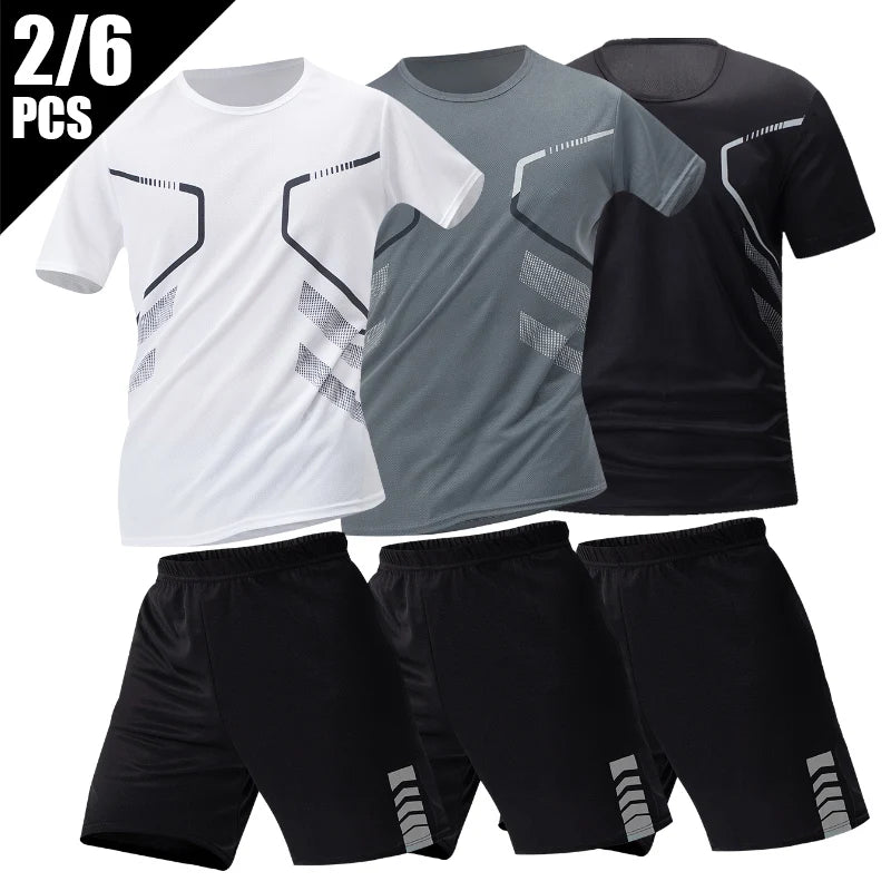 2 ensembles de taille européenne et américaine homme pantalon court à manches courtes costume homme T-shirt décontracté costume de course de remise en forme de sport