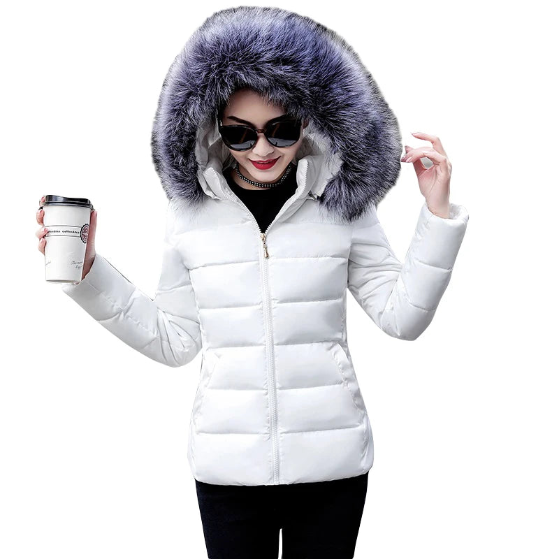 Manteau d'automne pour femme, veste courte à capuche, parka chaude 2026, grande fourrure, doudoune matelassée pour femme, grande taille