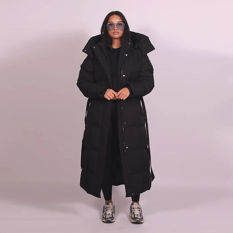Veste longue à lacets à capuche pour femme, couleur unie, fermeture éclair, manches longues, manteaux amples, polyvalents, chauds et minimalistes, nouvelles vestes d'hiver pour femmes