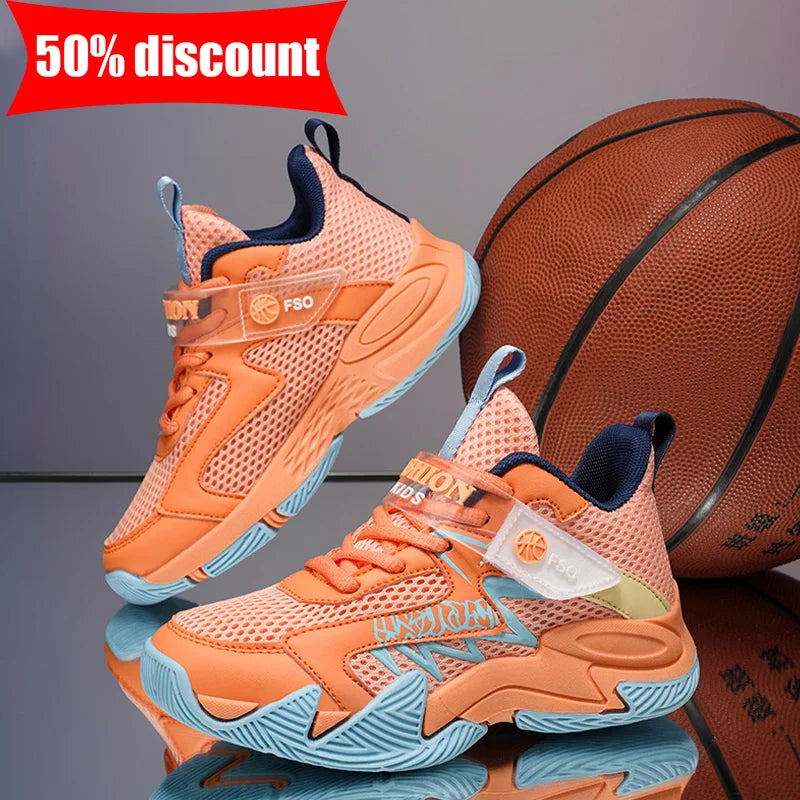 Chaussures de sport pour enfants, antidérapantes, absorbant les chocs, pour le basketball, usage quotidien, activités de plein air, chaussures de course montantes en mesh